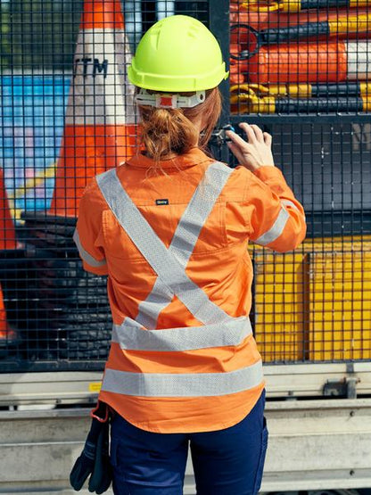 Bisley Hi Vis Ladies X-Taped Biomotion Cool Lightweight Drill Shirt Long Sleeve (BISBL6166XT)