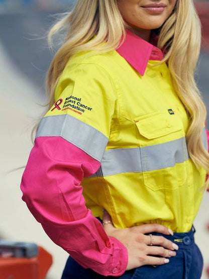 Bisley Hi Vis Ladies Taped Cool Lightweight Drill Shirt Long Sleeve (BISBL6696T)