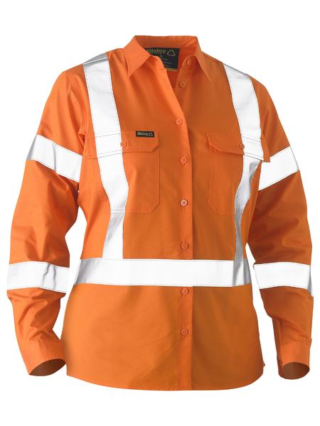 Bisley Hi Vis Ladies Recycle X-Taped Drill Shirt Long Sleeve (BISBL6266XT)