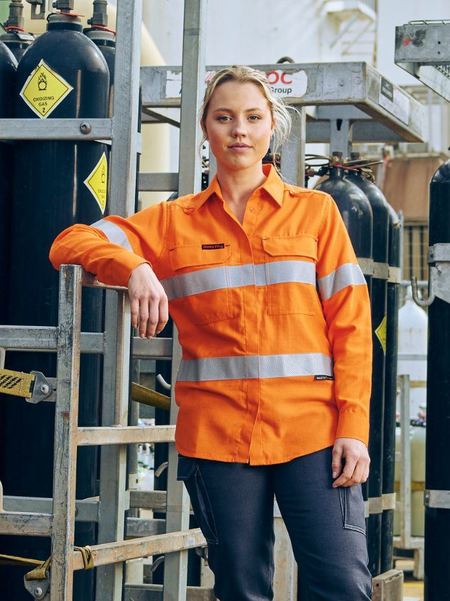 Bisley Apex 160 Hi Vis Ladies Taped FR Ripstop Vented Shirt Long Sleeve (BISBL8339T)