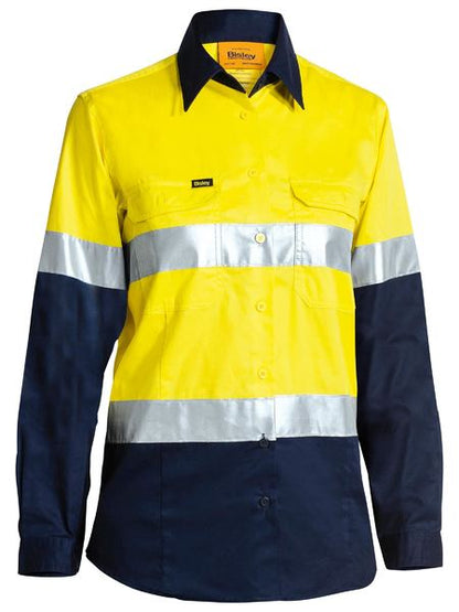 Bisley Hi Vis Ladies Taped Cool Lightweight Drill Shirt Long Sleeve (BISBL6696T)