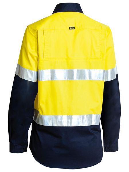 Bisley Hi Vis Ladies Taped Cool Lightweight Drill Shirt Long Sleeve (BISBL6696T)