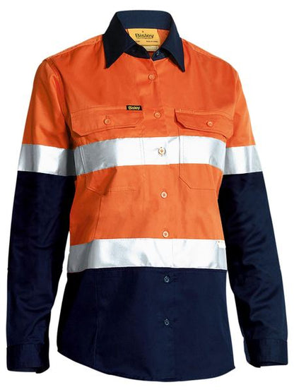 Bisley Hi Vis Ladies Taped Cool Lightweight Drill Shirt Long Sleeve (BISBL6696T)