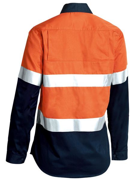 Bisley Hi Vis Ladies Taped Cool Lightweight Drill Shirt Long Sleeve (BISBL6696T)