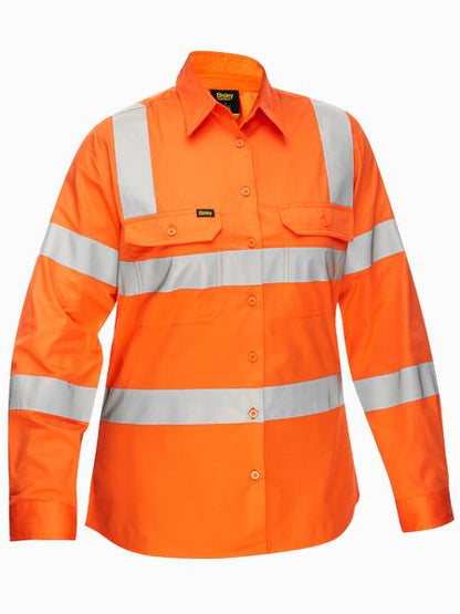 Bisley Hi Vis Ladies Taped Biomotion Cool Lightweight Shirt Long Sleeve (BISBL6016T)