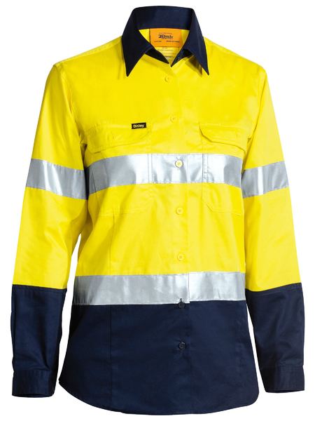 Bisley Hi Vis Ladies Taped Cool Lightweight Drill Shirt Long Sleeve (BISBL6896)