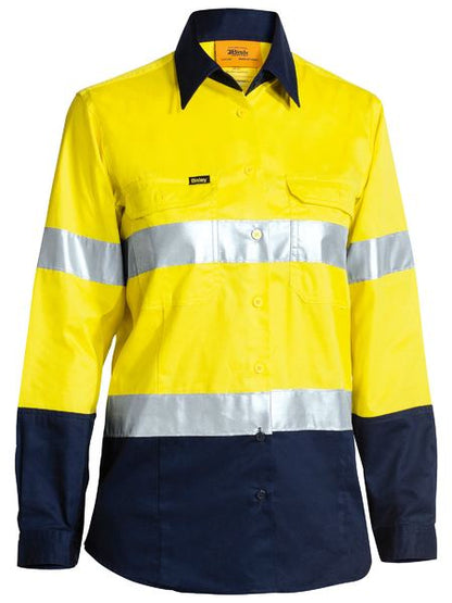 Bisley Hi Vis Ladies Taped Cool Lightweight Drill Shirt Long Sleeve (BISBL6896)