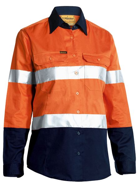 Bisley Hi Vis Ladies Taped Cool Lightweight Drill Shirt Long Sleeve (BISBL6896)