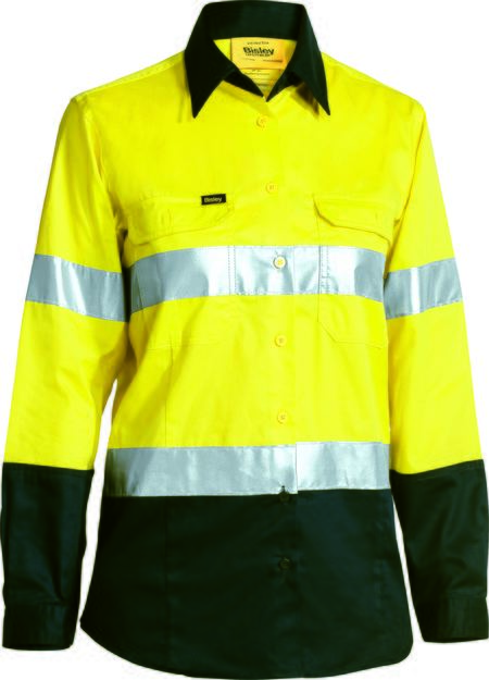 Bisley Hi Vis Ladies Taped Cool Lightweight Drill Shirt Long Sleeve (BISBL6896)