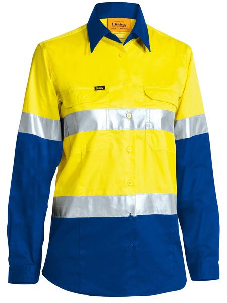 Bisley Hi Vis Ladies Taped Cool Lightweight Drill Shirt Long Sleeve (BISBL6696T)