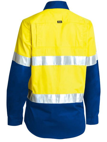 Bisley Hi Vis Ladies Taped Cool Lightweight Drill Shirt Long Sleeve (BISBL6696T)