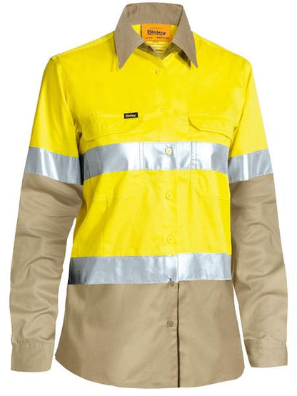 Bisley Hi Vis Ladies Taped Cool Lightweight Drill Shirt Long Sleeve (BISBL6696T)