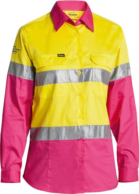 Bisley Hi Vis Ladies Taped Cool Lightweight Drill Shirt Long Sleeve (BISBL6696T)