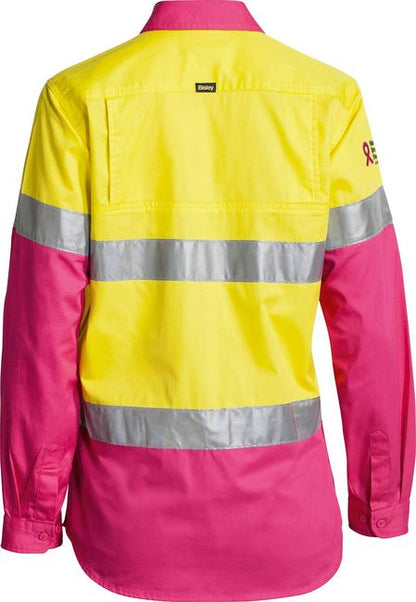 Bisley Hi Vis Ladies Taped Cool Lightweight Drill Shirt Long Sleeve (BISBL6696T)