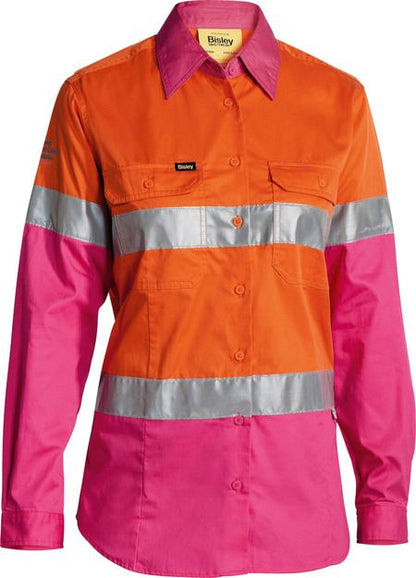 Bisley Hi Vis Ladies Taped Cool Lightweight Drill Shirt Long Sleeve (BISBL6696T)