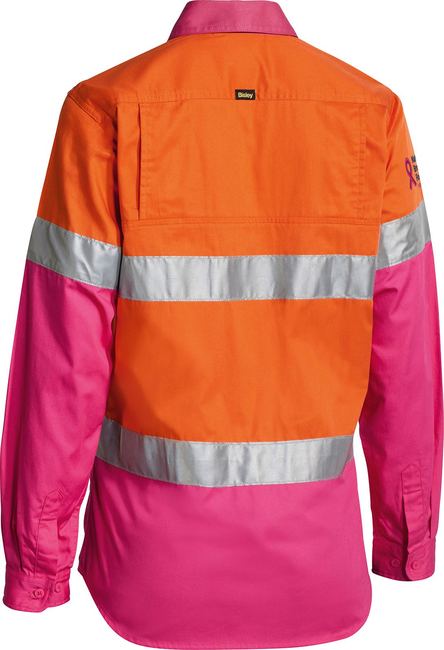 Bisley Hi Vis Ladies Taped Cool Lightweight Drill Shirt Long Sleeve (BISBL6696T)