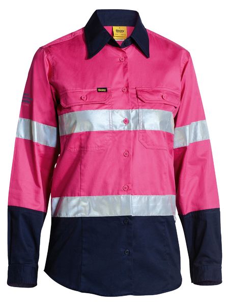 Bisley Hi Vis Ladies Taped Cool Lightweight Drill Shirt Long Sleeve (BISBL6896)