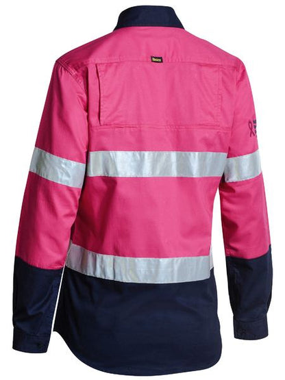 Bisley Hi Vis Ladies Taped Cool Lightweight Drill Shirt Long Sleeve (BISBL6896)