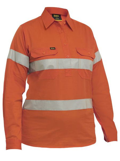 Bisley Hi Vis Ladies Taped Cool Lightweight Closed Front Shirt Long Sleeve (BISBLC6897T)