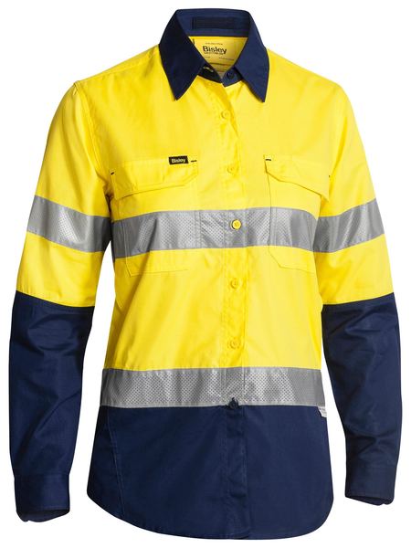 Bisley X Airflow Hi Vis Ladies Taped Ripstop Shirt Long Sleeve (BISBL6415T)