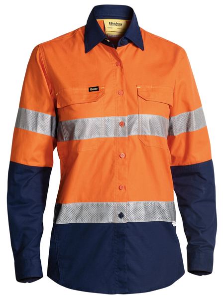 Bisley X Airflow Hi Vis Ladies Taped Ripstop Shirt Long Sleeve (BISBL6415T)