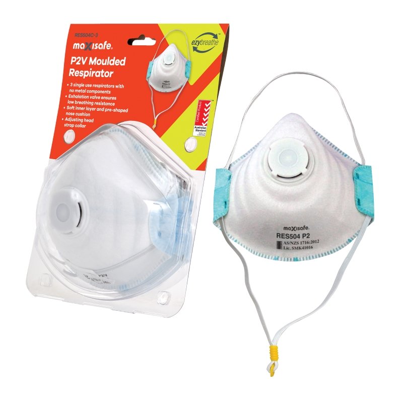 Maxisafe Moulded P2 Respirator with Valve 3pk (MAXRES504C-3)