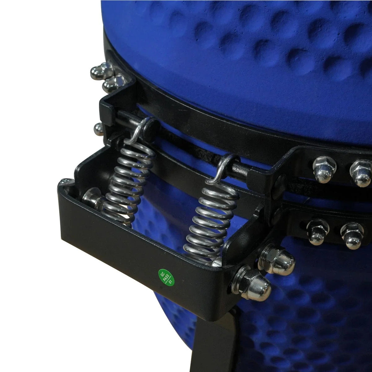 Kamado Moe Classic 13″ Blue — Blue finish hinge detail.