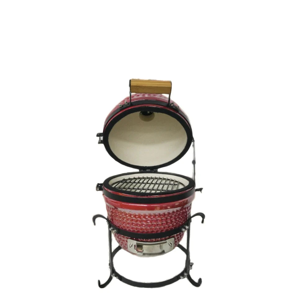 Kamado Moe Classic 13″ Red — Red finish with lid open.