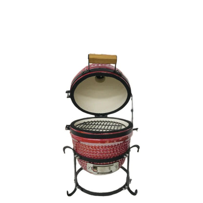 Kamado Moe Classic 13″ Red — Red finish with lid open.