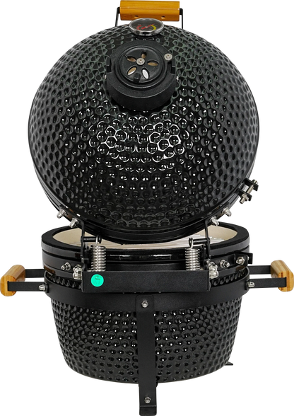 Kamado Moe Classic 16″ Black — Rear view with lid open.