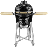 Kamado Moe Classic 18″ Black — Front view with shelves extended.
