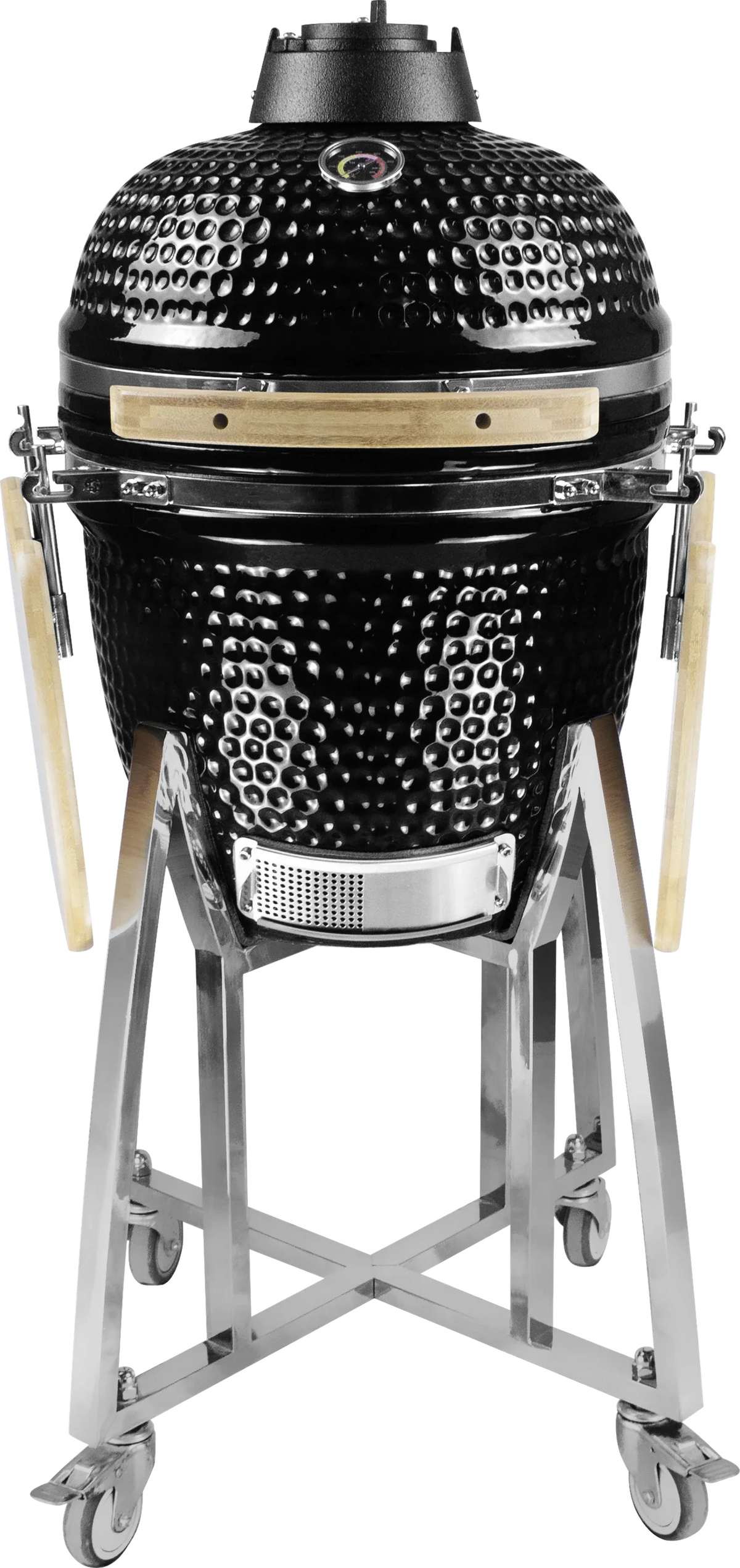 Kamado Moe Classic 18″ Black — Front view with shelves folded.