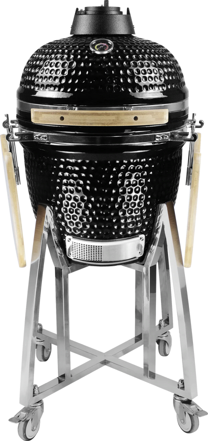 Kamado Moe Classic 18″ Black — Front view with shelves folded.