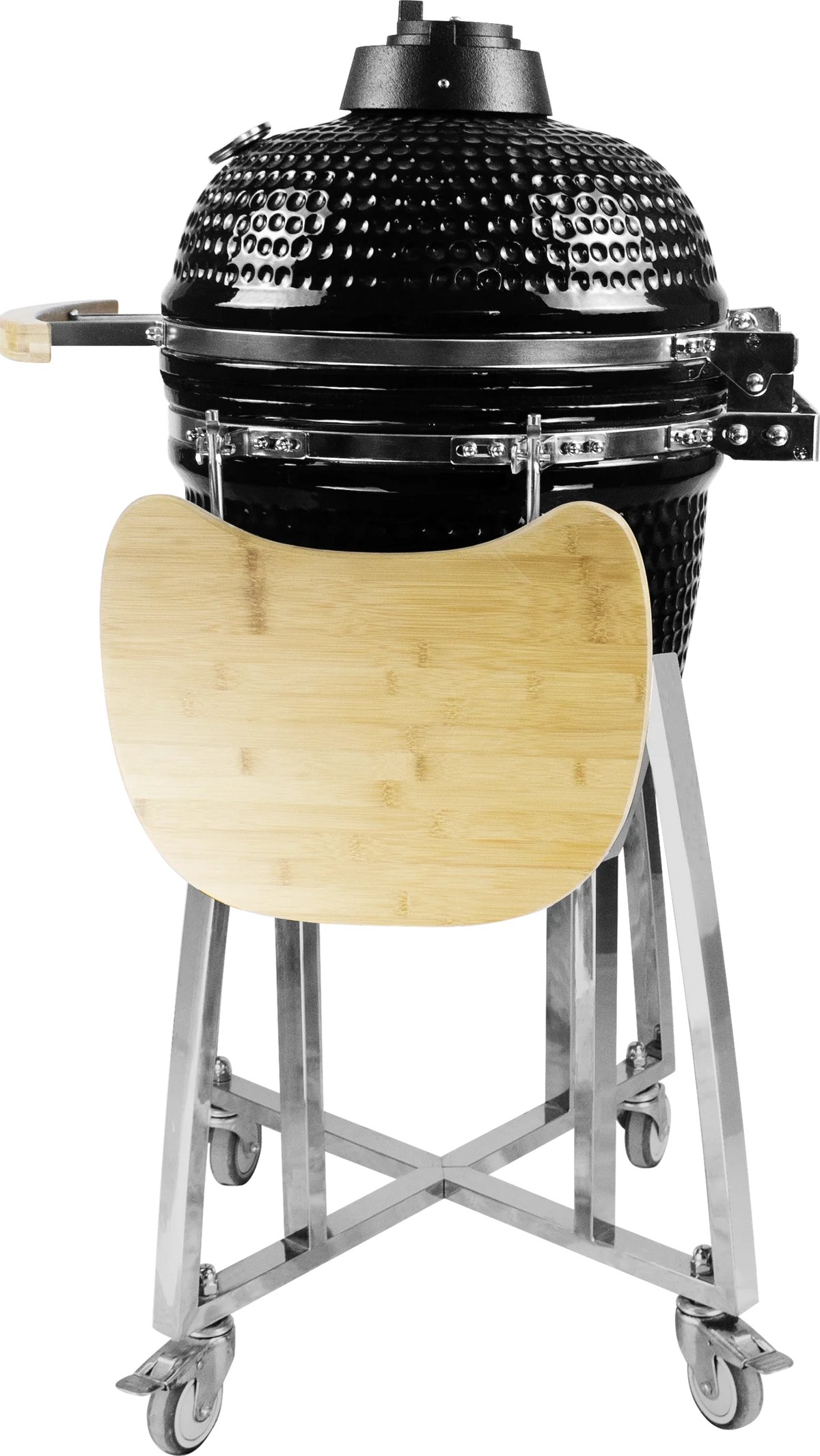 Kamado Moe Classic 18″ Black — Side view with shelves folded.