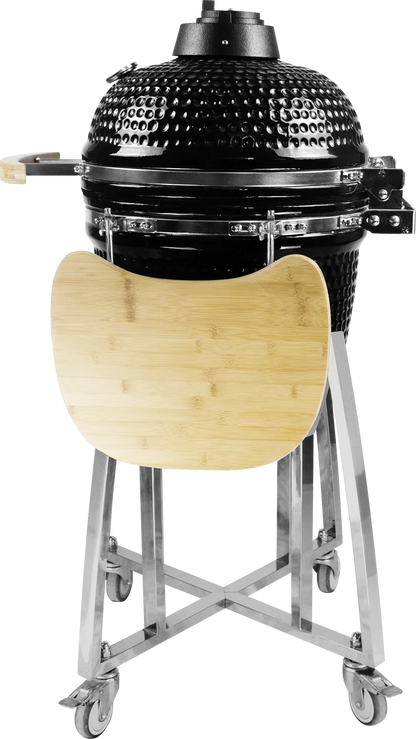 Kamado Moe Classic 18″ Black — Side view with shelves folded.