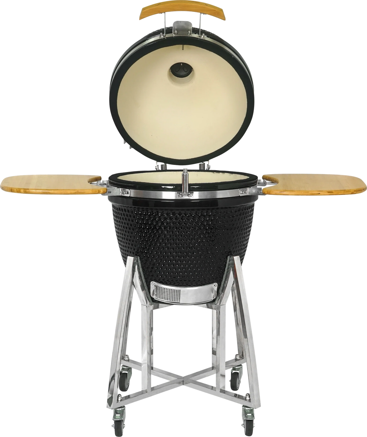 Kamado Moe Classic 21″ Black — Front view with lid open.