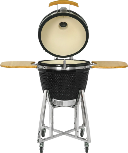 Kamado Moe Classic 21″ Black — Front view with lid open.