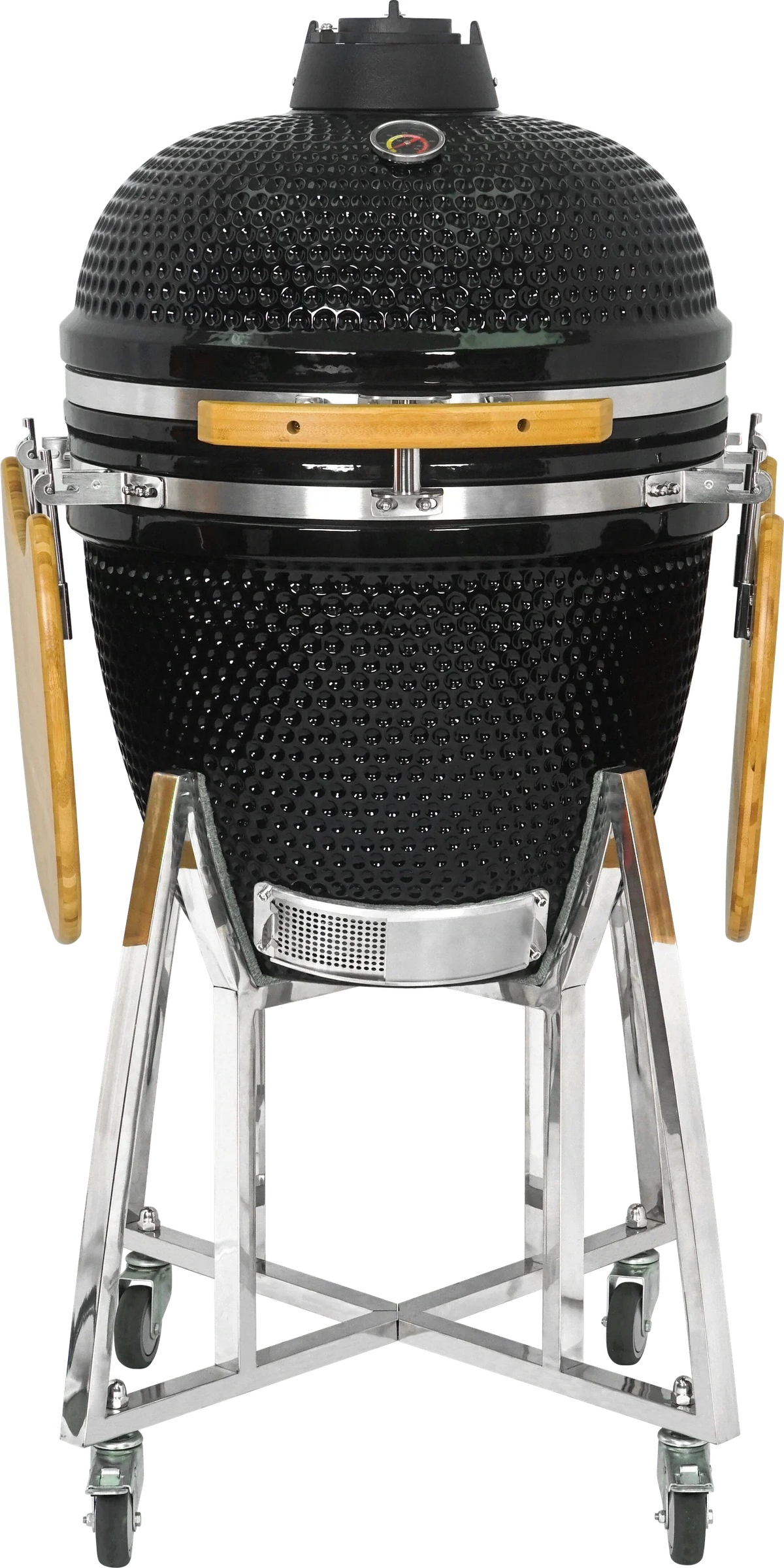 Kamado Moe Classic 21″ Black — Front view with shelves folded.