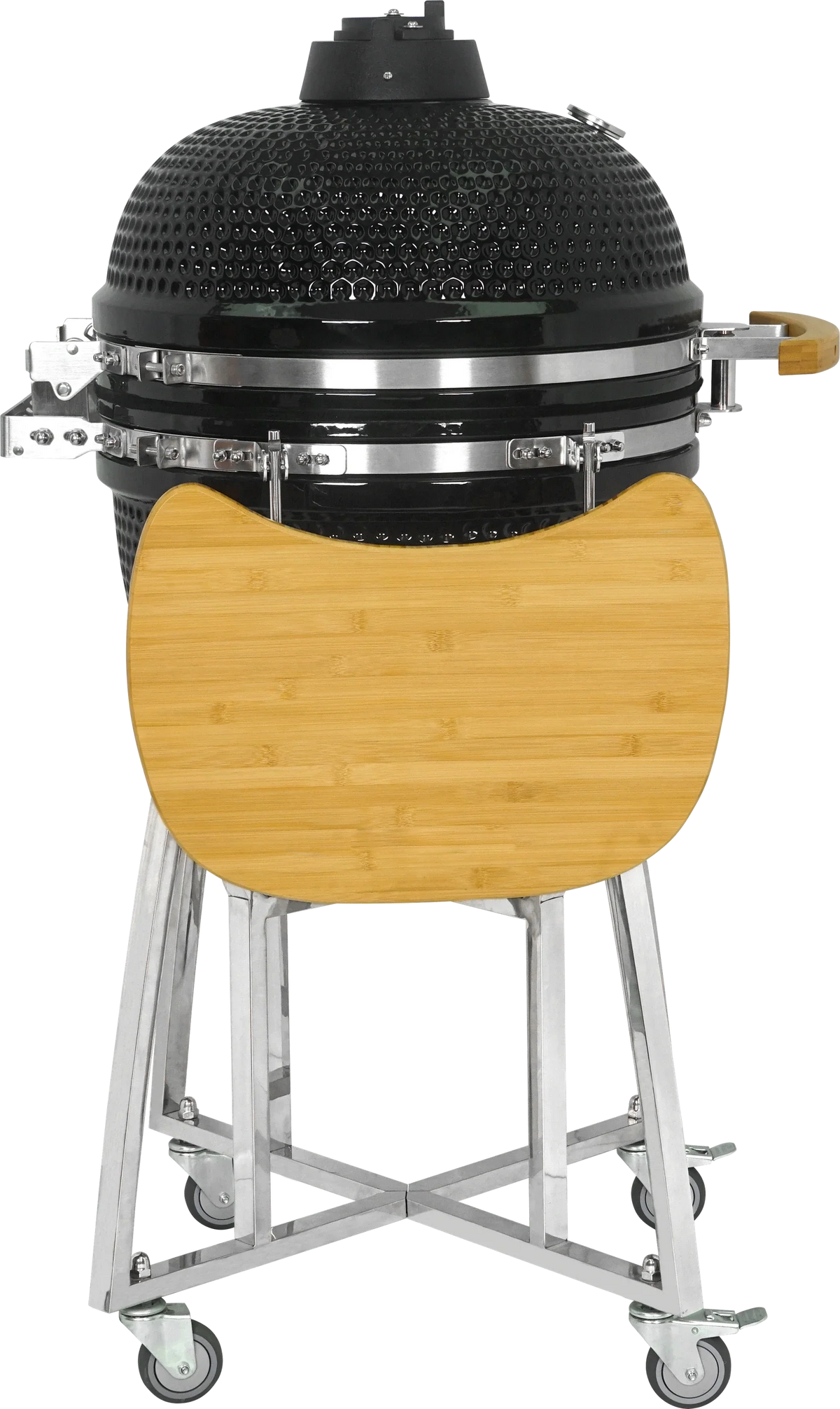 Kamado Moe Classic 21″ Black — Side view with shelves folded.