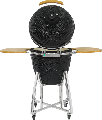 Kamado Moe Classic 21″ Black — Rear view with lid open.