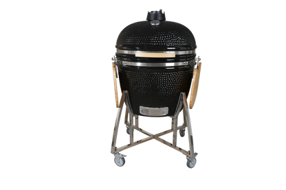 Kamado Moe Classic 29″ Black — Front view with shelves folded.