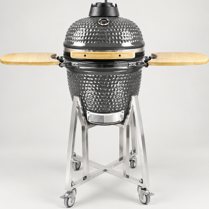 Kamado Moe classic 18″ Grey Gloss — AI finish illustration; source-model reference.