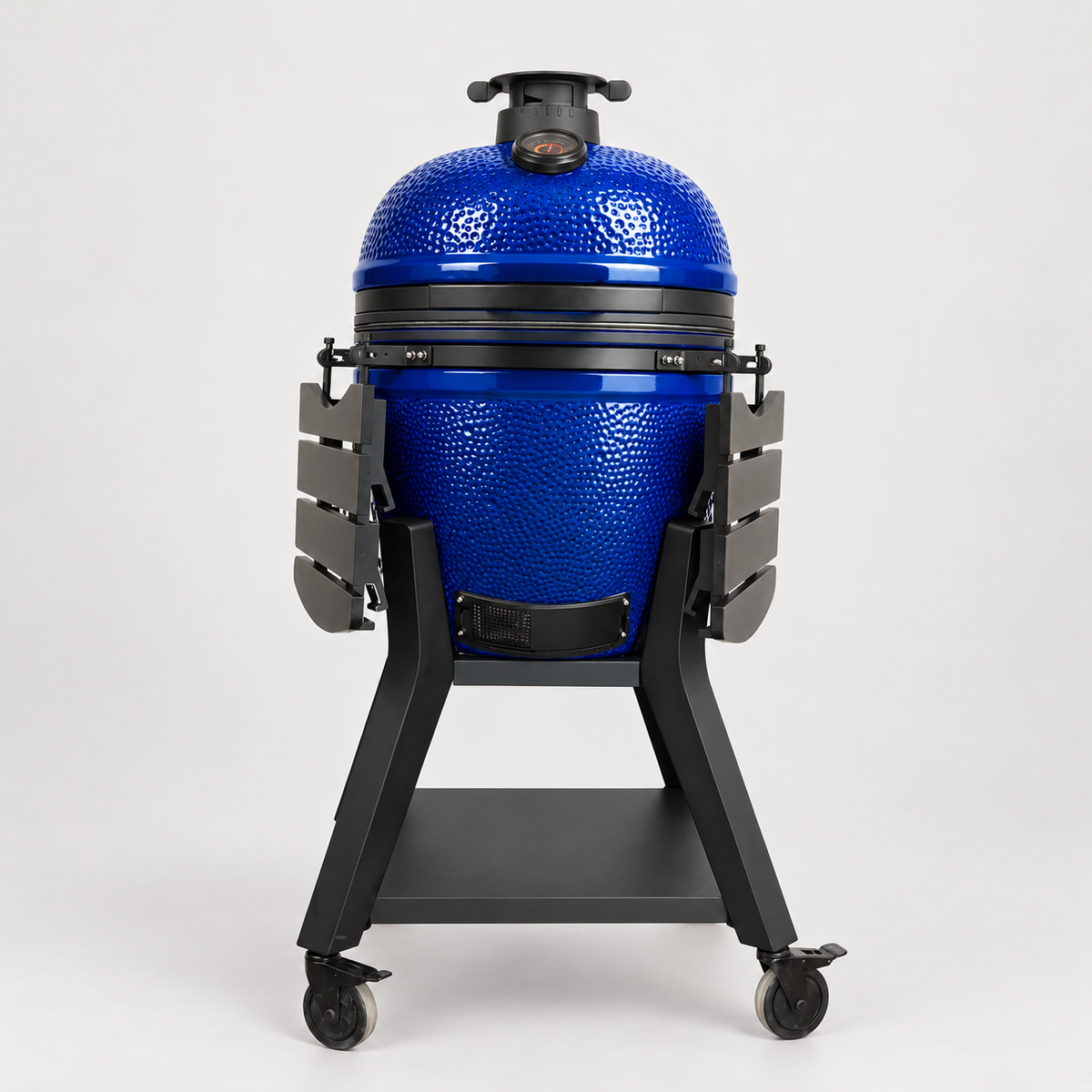 Kamado Moe orange-peel 21″ Blue Gloss — AI finish illustration; source-model reference.