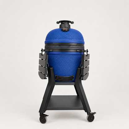 Kamado Moe orange-peel 21″ Blue Matt — AI finish illustration; source-model reference.
