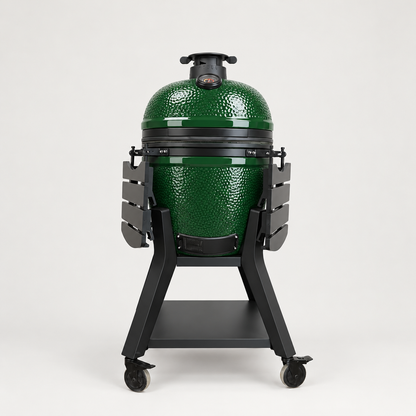 Kamado Moe orange-peel 21″ Green Gloss — AI finish illustration; source-model reference.