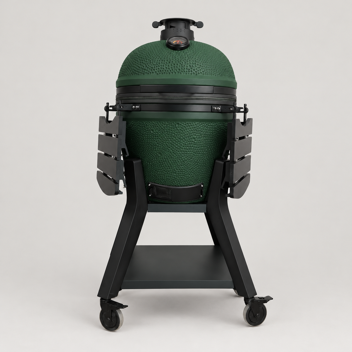 Kamado Moe orange-peel 21″ Green Matt — AI finish illustration; source-model reference.