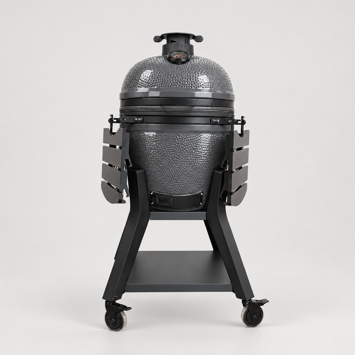 Kamado Moe orange-peel 21″ Grey Gloss — AI finish illustration; source-model reference.