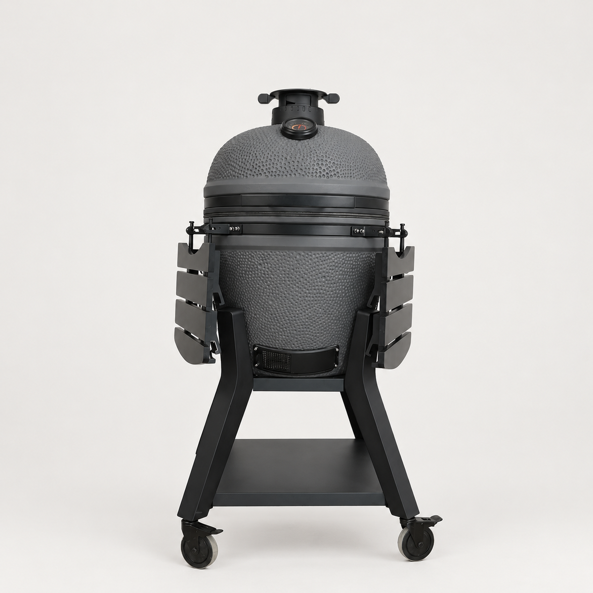 Kamado Moe orange-peel 21″ Grey Matt — AI finish illustration; source-model reference.
