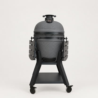 Kamado Moe orange-peel 21″ Grey Matt — AI finish illustration; source-model reference.