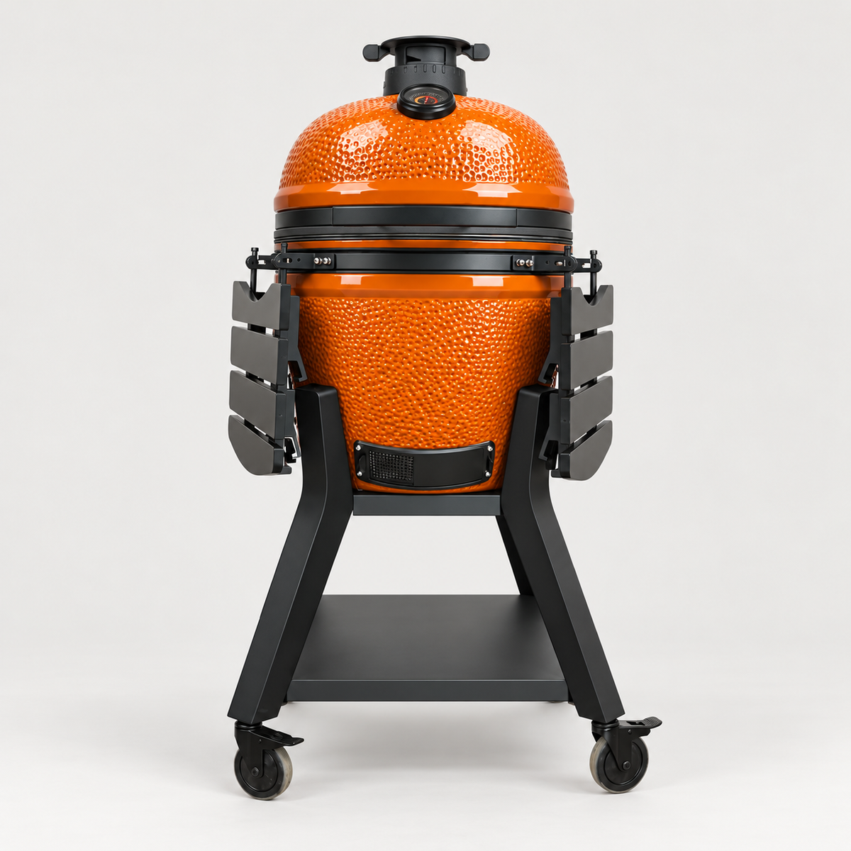 Kamado Moe orange-peel 21″ Orange Gloss — AI finish illustration; source-model reference.